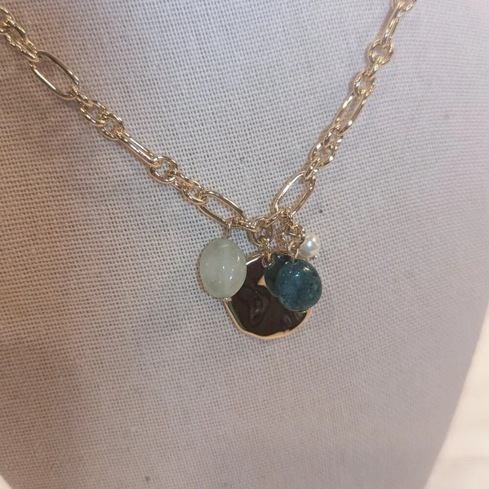 J.Crew Factory Gold Coin and Stone Pendant Necklace